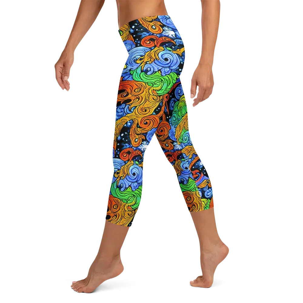 Blue Flame Orbit on Capri Leggings — Left