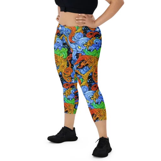 Blue Flame Orbit on a Capri Leggings