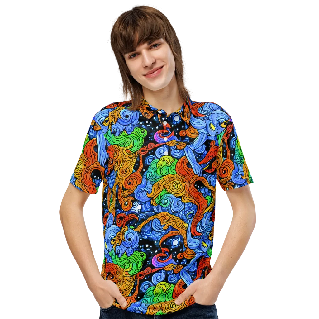 Blue Flame Orbit on Men's Slim Fit Polo Shirt — Front