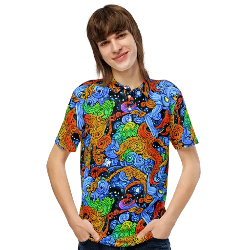 Blue Flame Orbit on a Men's Slim Fit Polo Shirt
