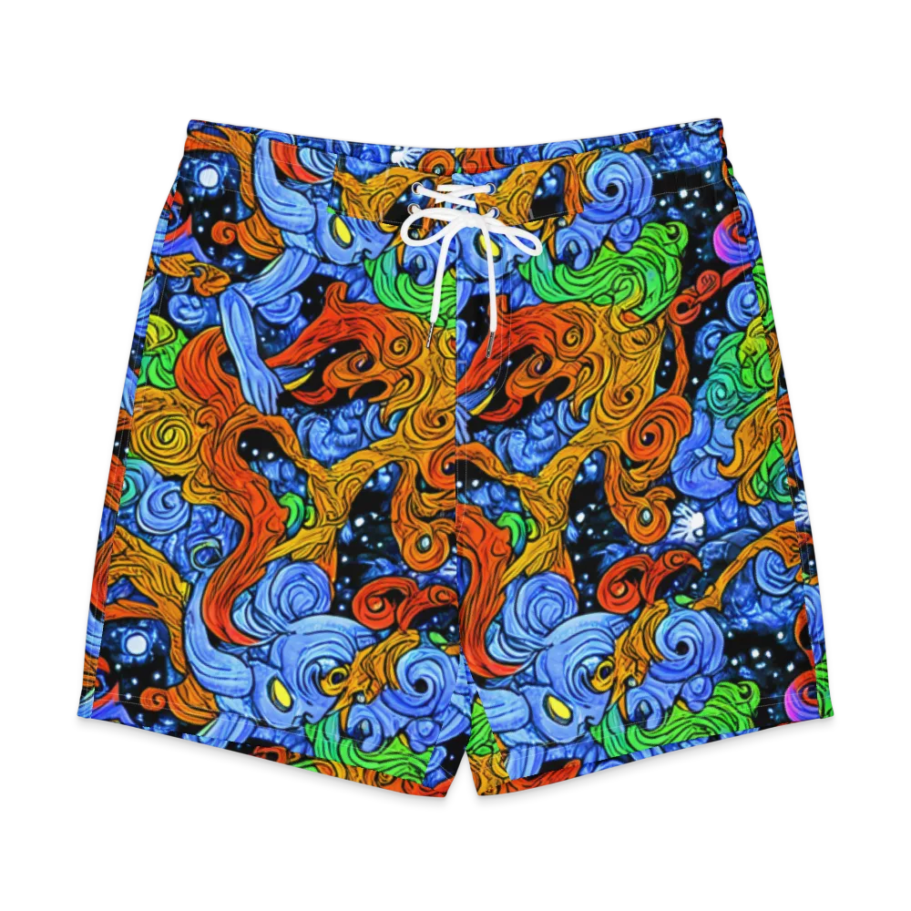 Blue Flame Orbit on Men's Board Shorts — Front