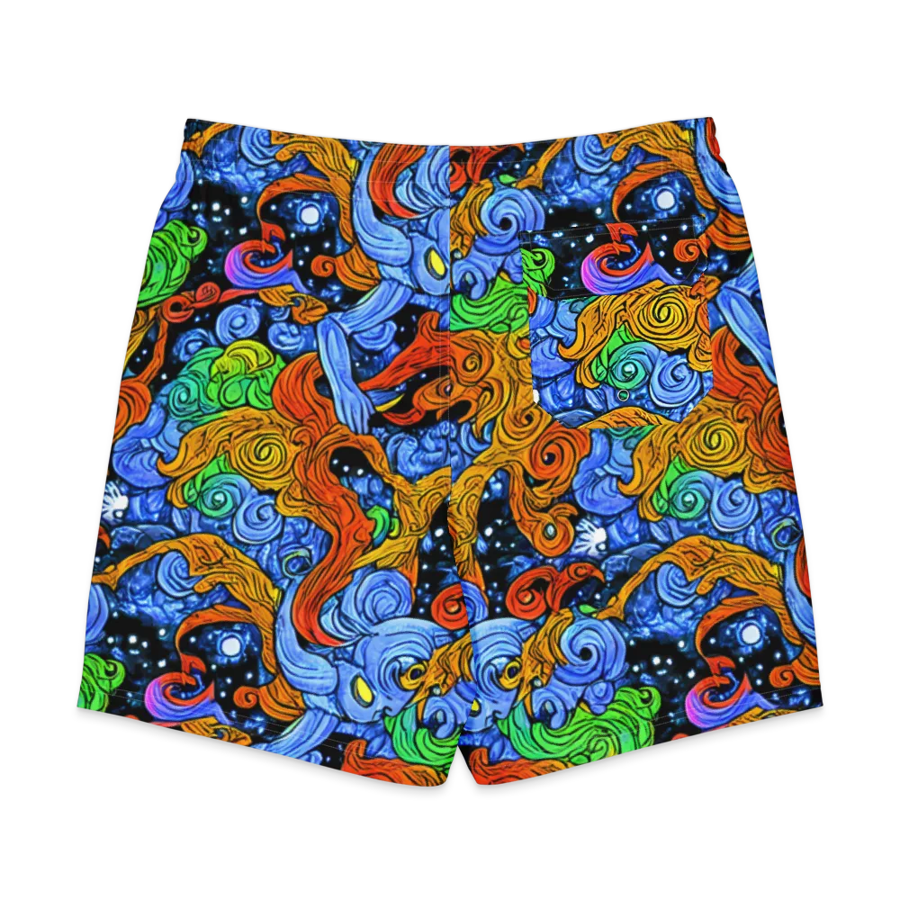 Blue Flame Orbit on Men's Board Shorts — Back