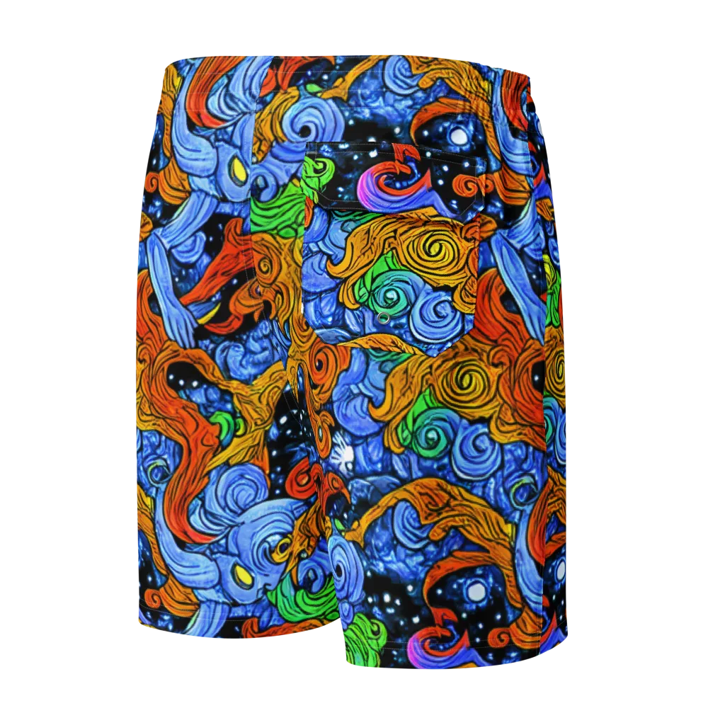 Blue Flame Orbit on Men's Board Shorts — Back