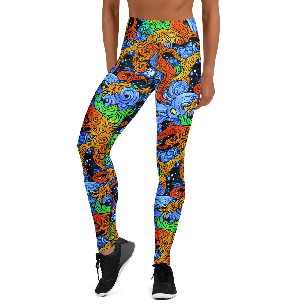 Blue Flame Orbit on Yoga Leggings — Front