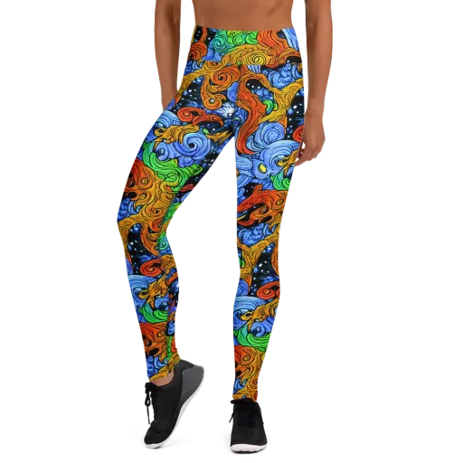 Blue Flame Orbit on a Yoga Leggings