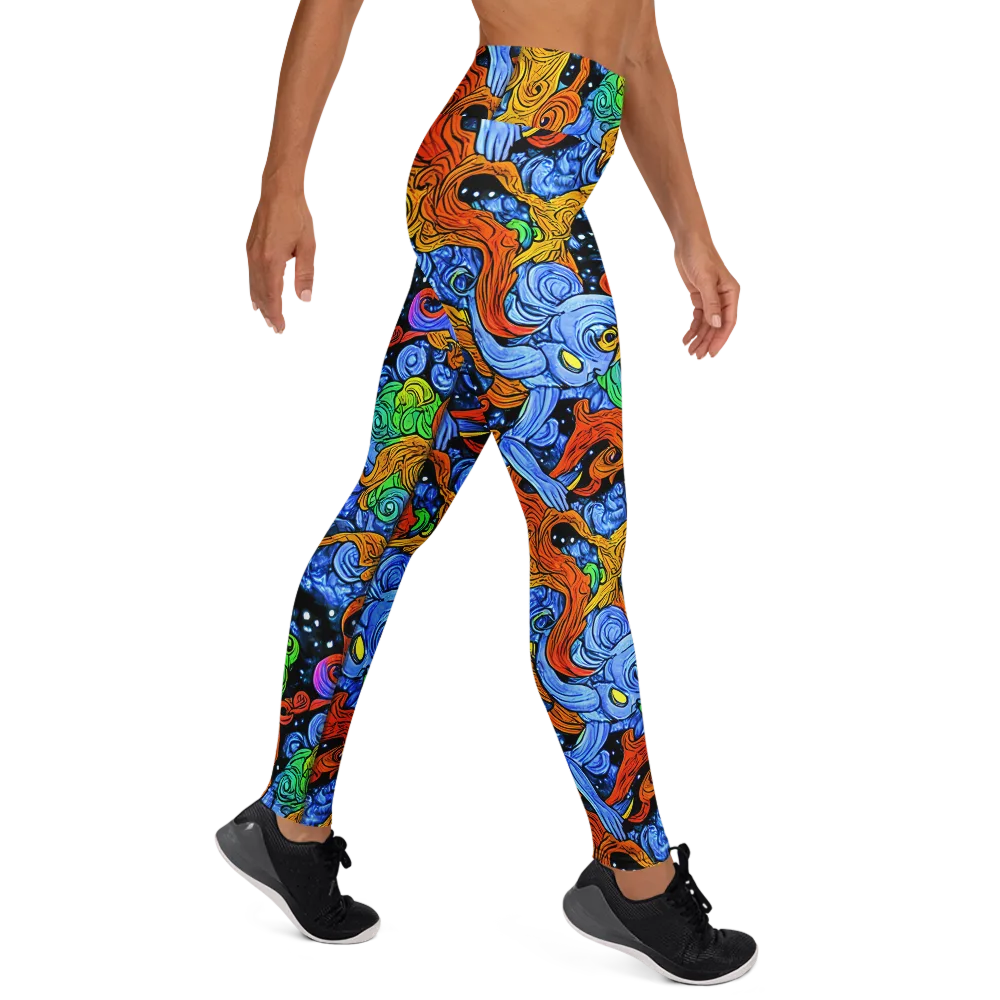 Blue Flame Orbit on Yoga Leggings — Right