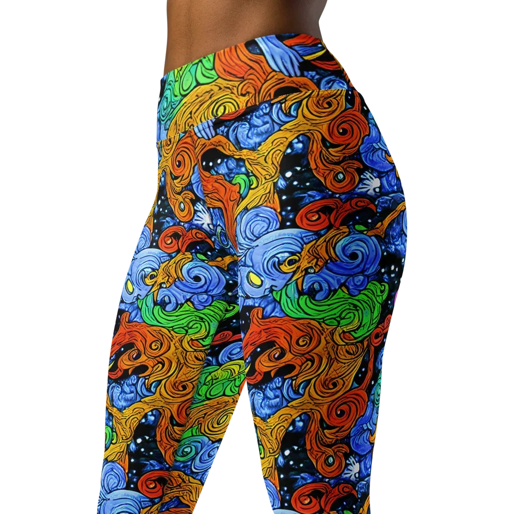 Blue Flame Orbit on Yoga Leggings — Left Front