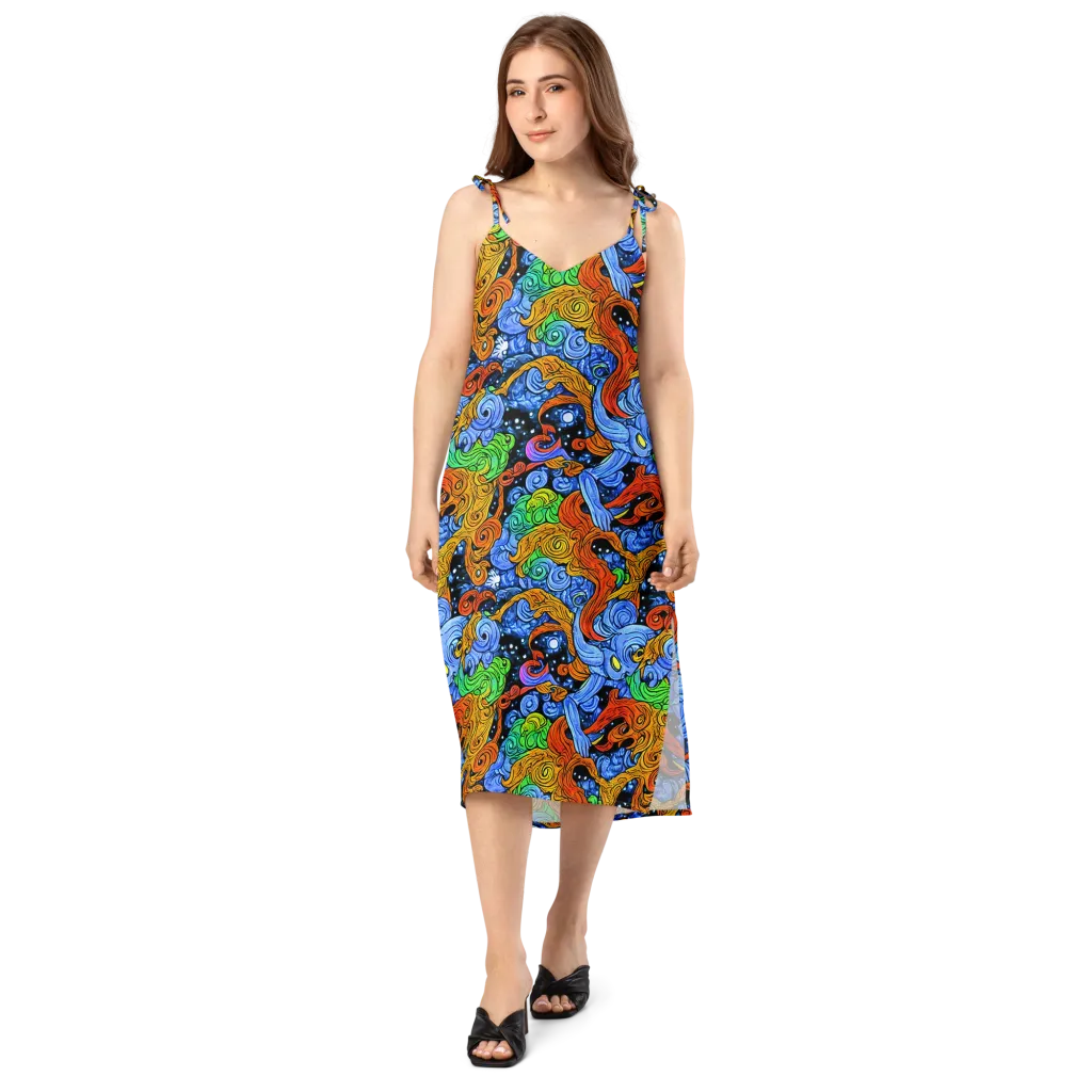 Blue Flame Orbit on Slip Dress — Front