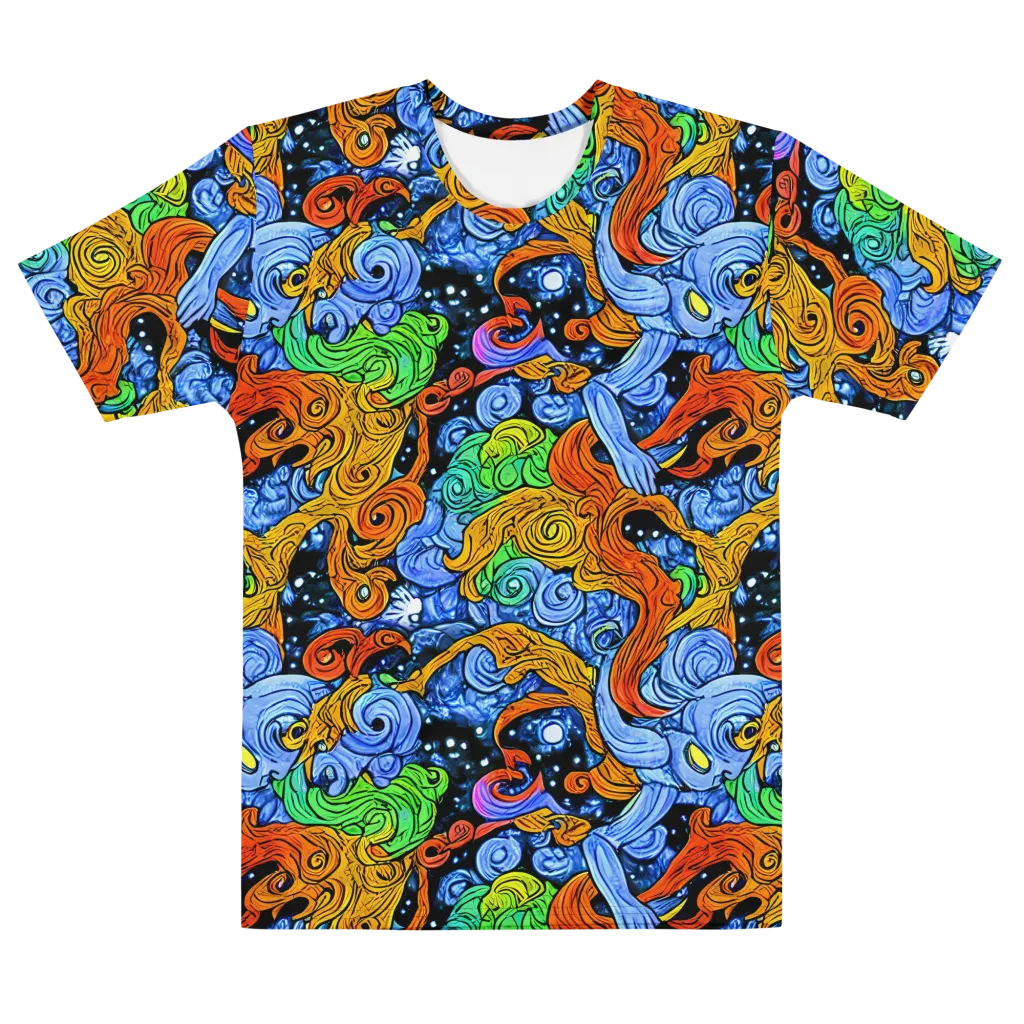 Blue Flame Orbit on Men's Cotton Crew Neck T-Shirt — Front