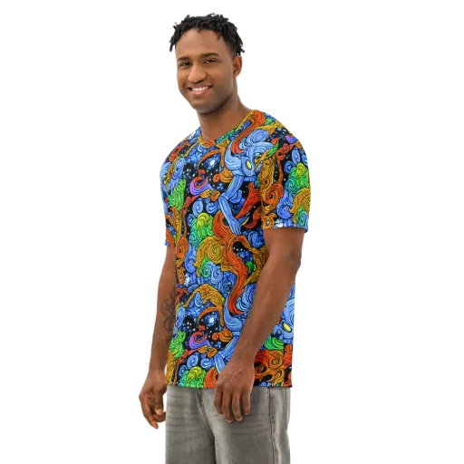 Blue Flame Orbit on a Men's Cotton Crew Neck T-Shirt