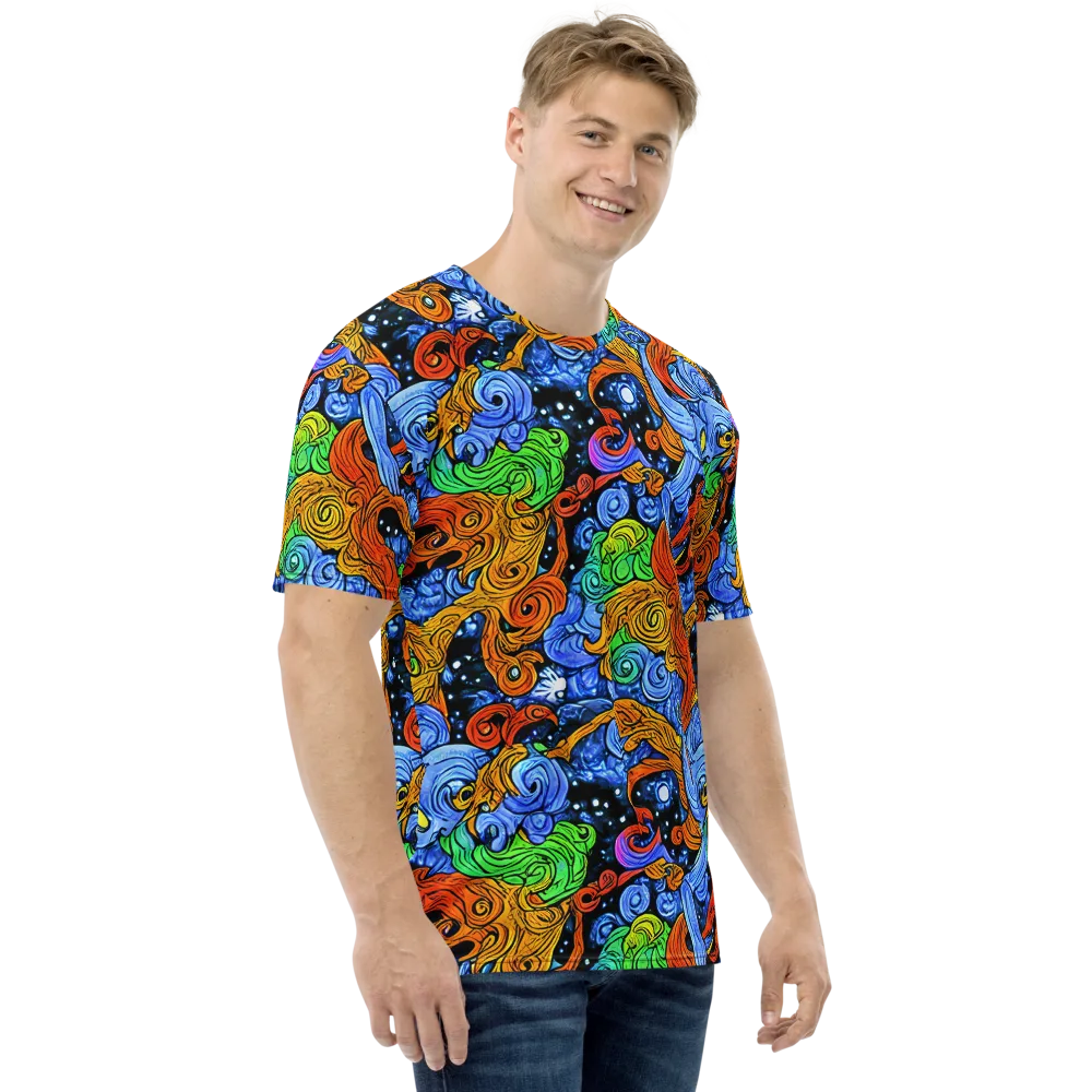 Blue Flame Orbit on Men's Crew Neck T-Shirt — Right