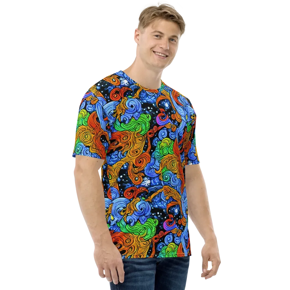 Blue Flame Orbit on Men's Crew Neck T-Shirt — Right