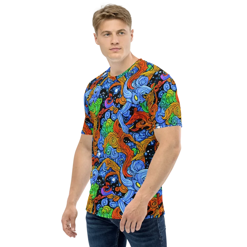 Blue Flame Orbit on Men's Crew Neck T-Shirt — Left