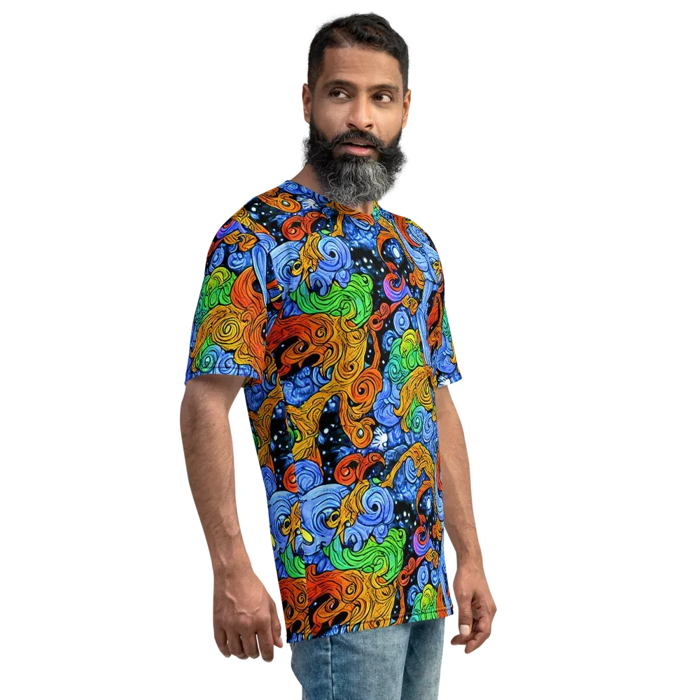 Blue Flame Orbit on Men's Crew Neck T-Shirt — Right