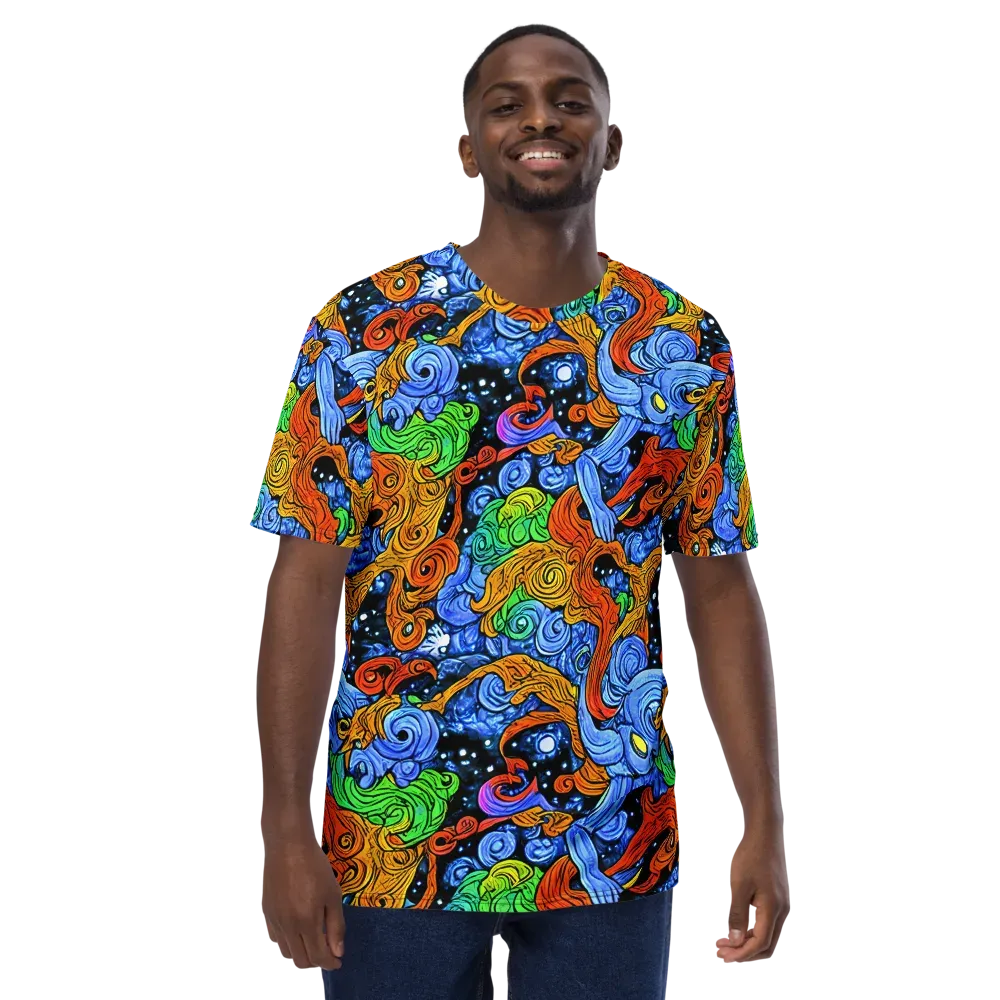 Blue Flame Orbit on Men's Crew Neck T-Shirt — Front