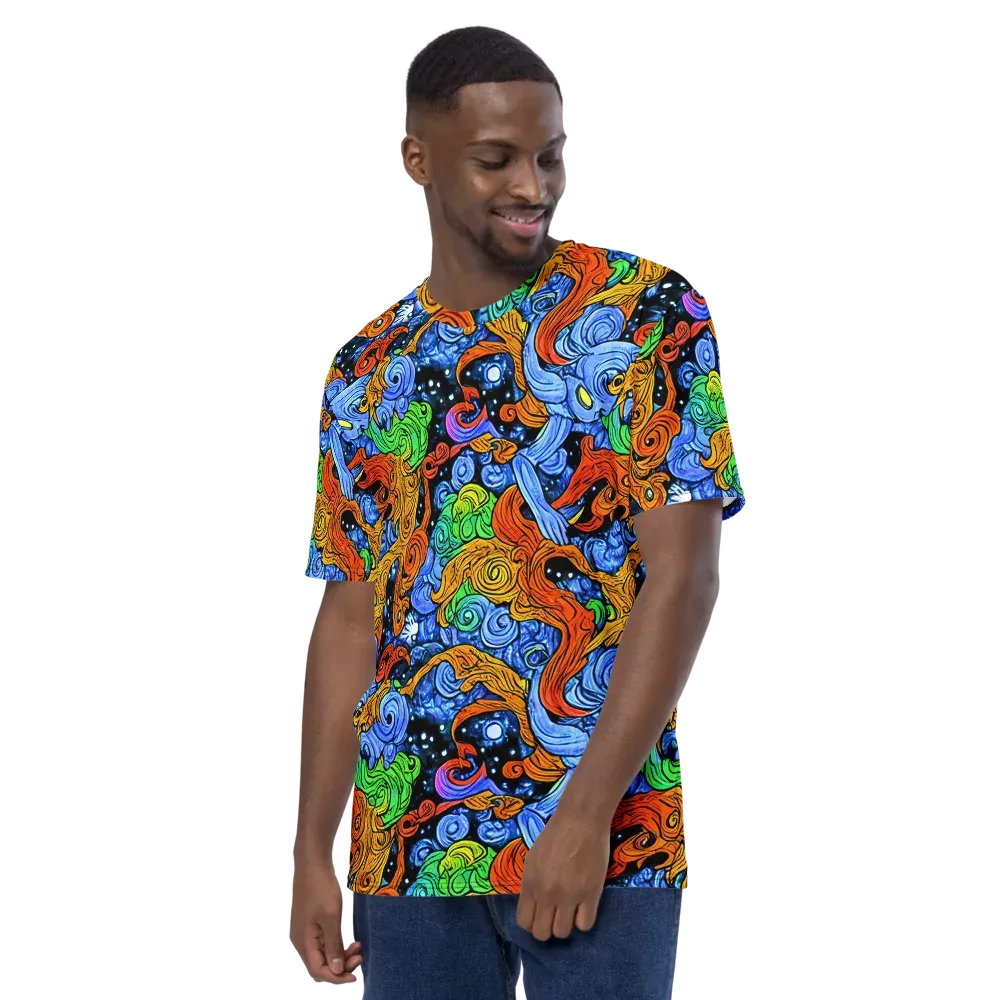 Blue Flame Orbit on Men's Crew Neck T-Shirt — Left