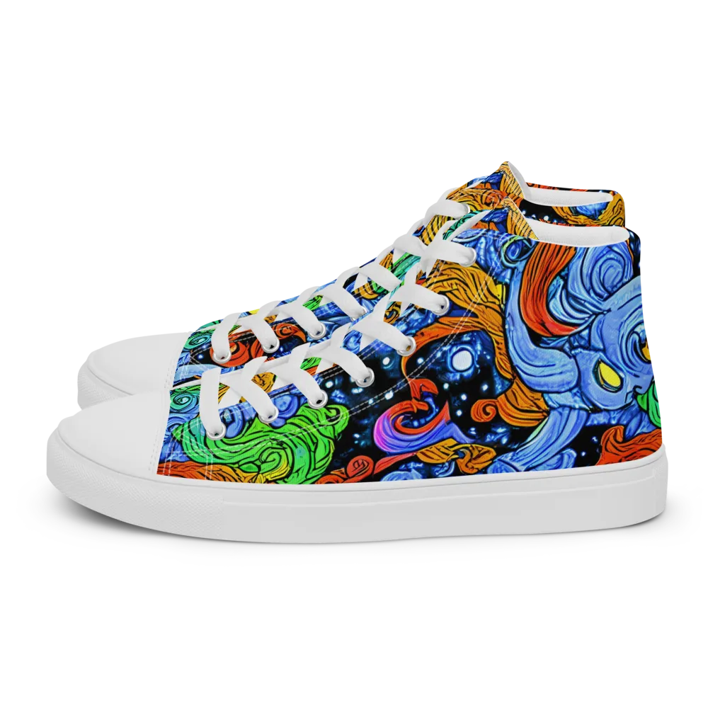 Blue Flame Orbit on Men's High Top Canvas Shoes — Left
