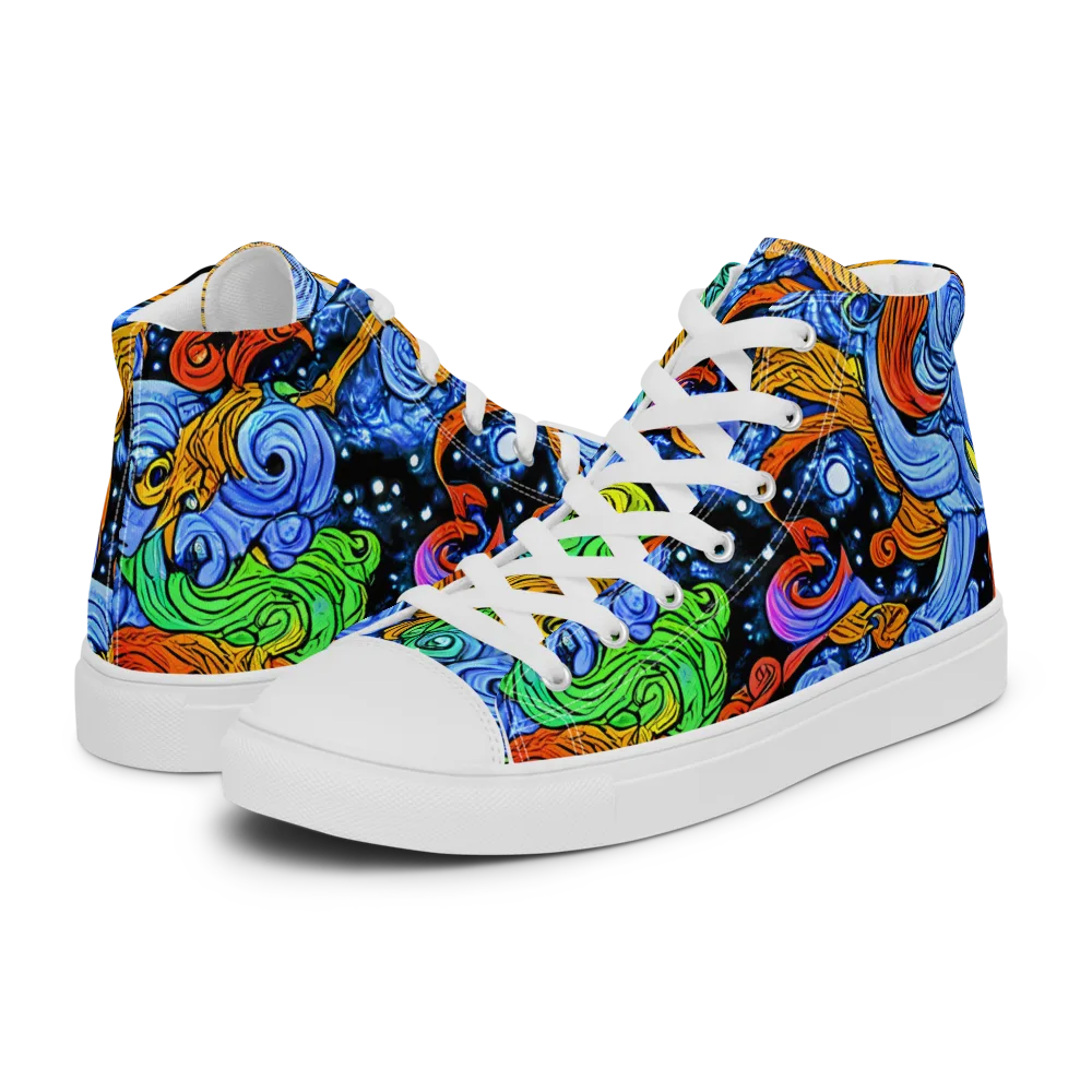 Blue Flame Orbit on Men's High Top Canvas Shoes — Left