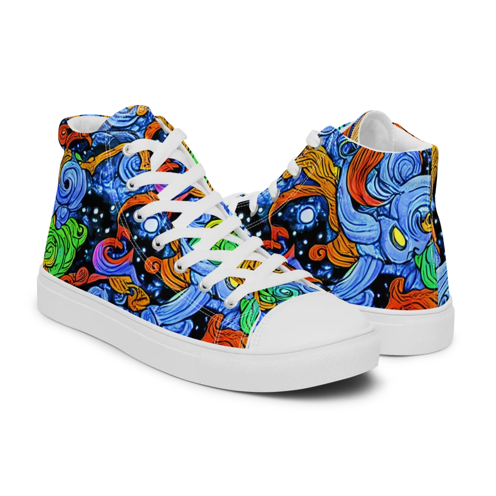 Blue Flame Orbit on Men's High Top Canvas Shoes — Right