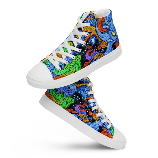 Blue Flame Orbit on a Men's High Top Canvas Shoes
