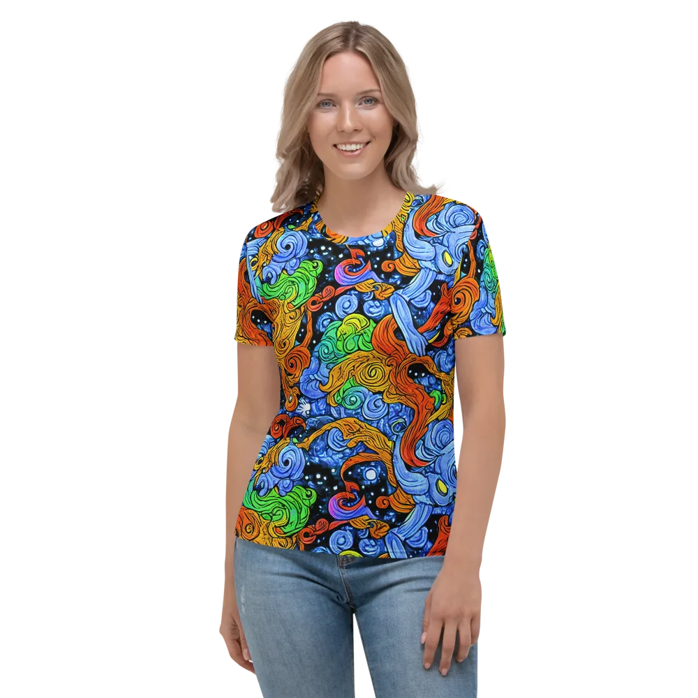 Blue Flame Orbit on Women's Crew Neck T-Shirt — Front