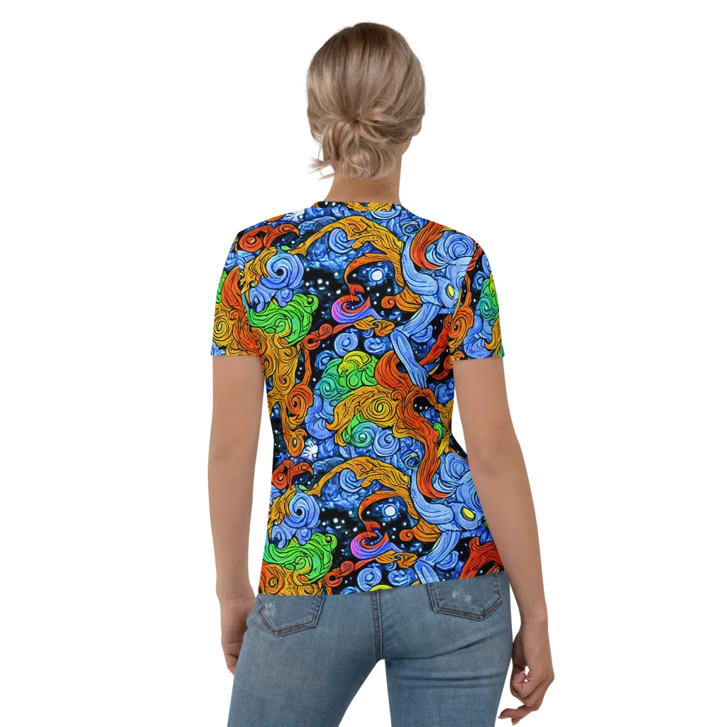Blue Flame Orbit on Women's Crew Neck T-Shirt — Back