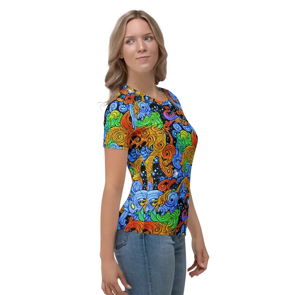 Blue Flame Orbit on Women's Crew Neck T-Shirt — Right