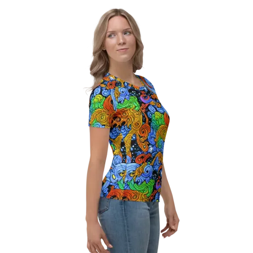 Blue Flame Orbit on a Women's Crew Neck T-Shirt