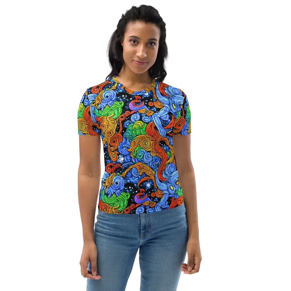 Blue Flame Orbit on Women's Crew Neck T-Shirt — Front