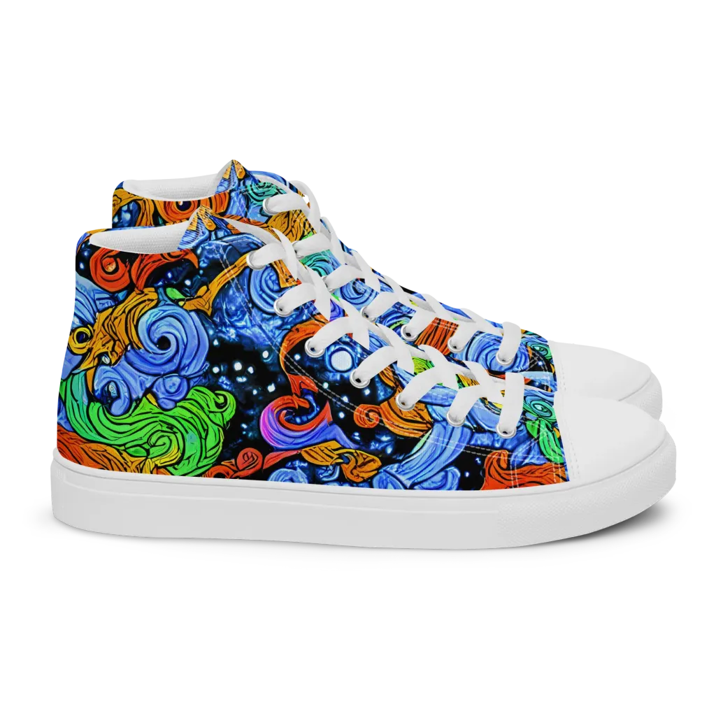 Blue Flame Orbit on Women's High Top Canvas Shoes — Right