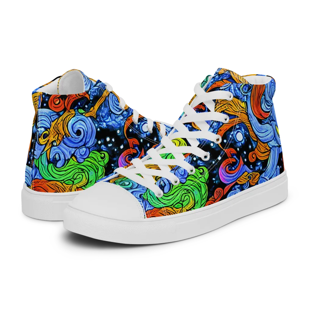 Blue Flame Orbit on Women's High Top Canvas Shoes — Left