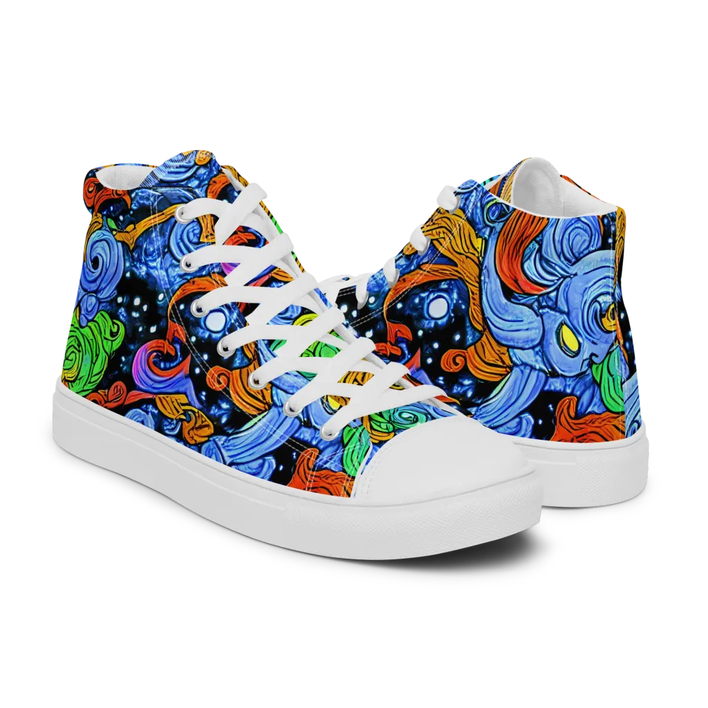 Blue Flame Orbit on Women's High Top Canvas Shoes — Right