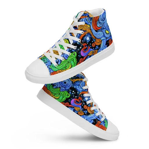 Blue Flame Orbit on a Women's High Top Canvas Shoes