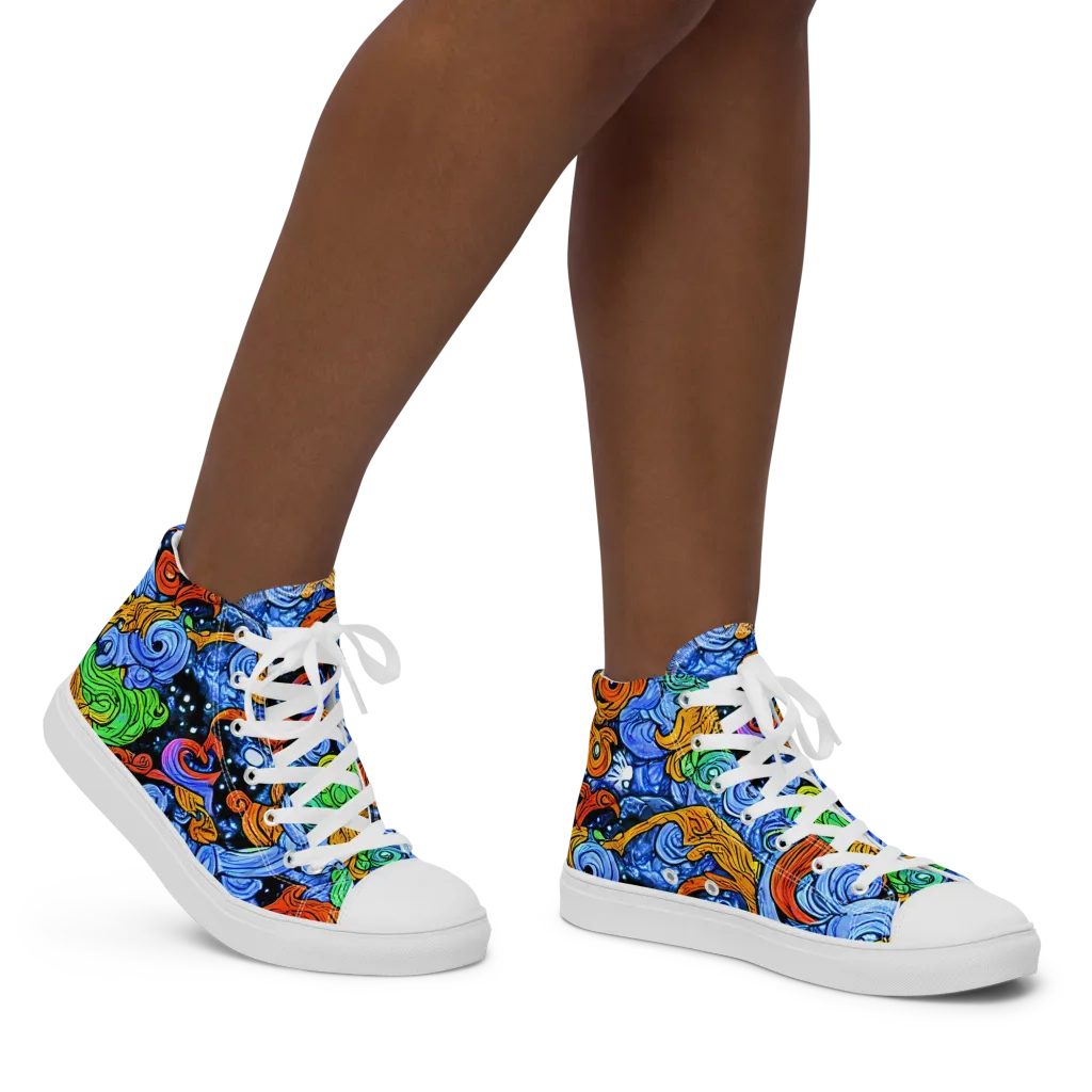 Blue Flame Orbit on Women's High Top Canvas Shoes — Right