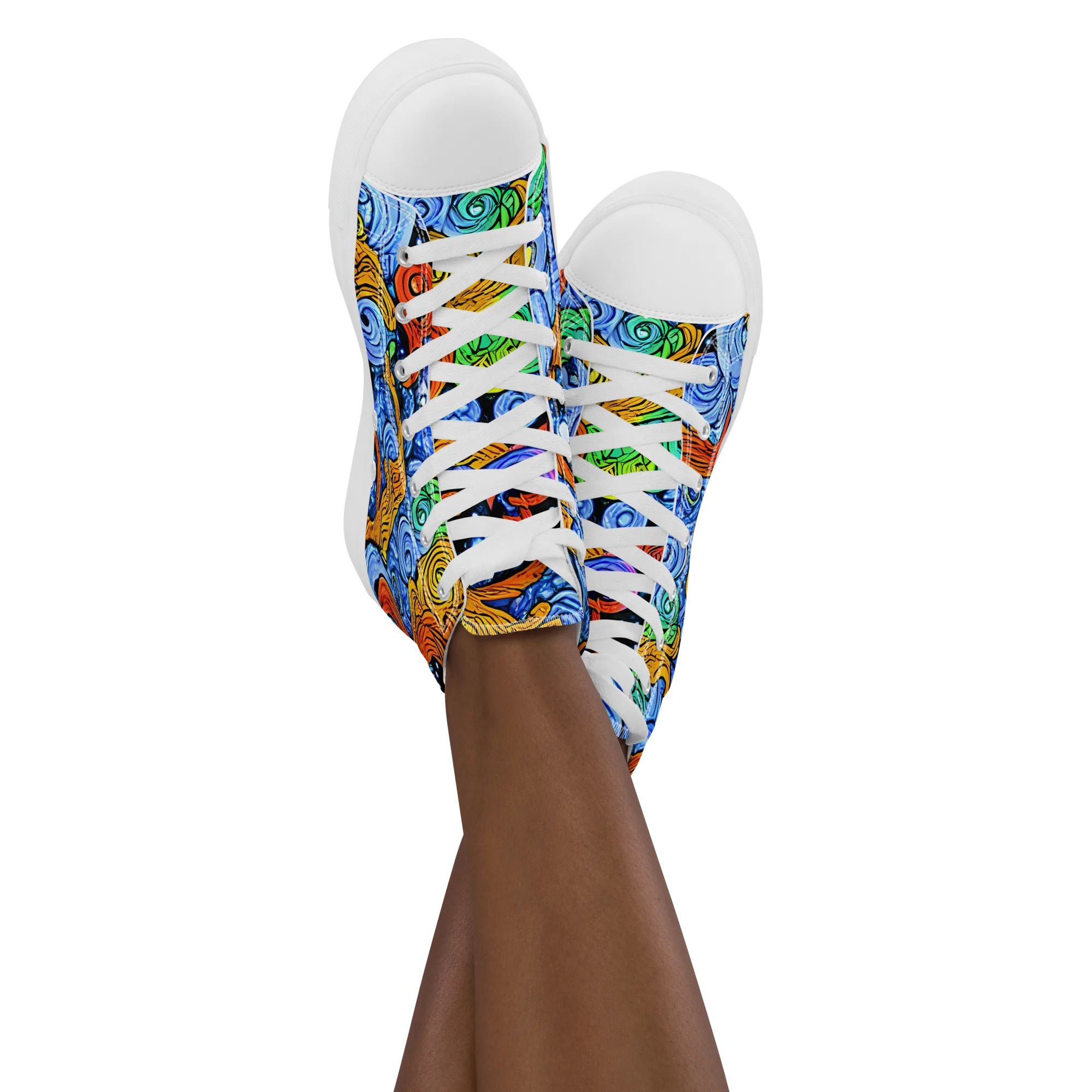 Blue Flame Orbit on Women's High Top Canvas Shoes — Front
