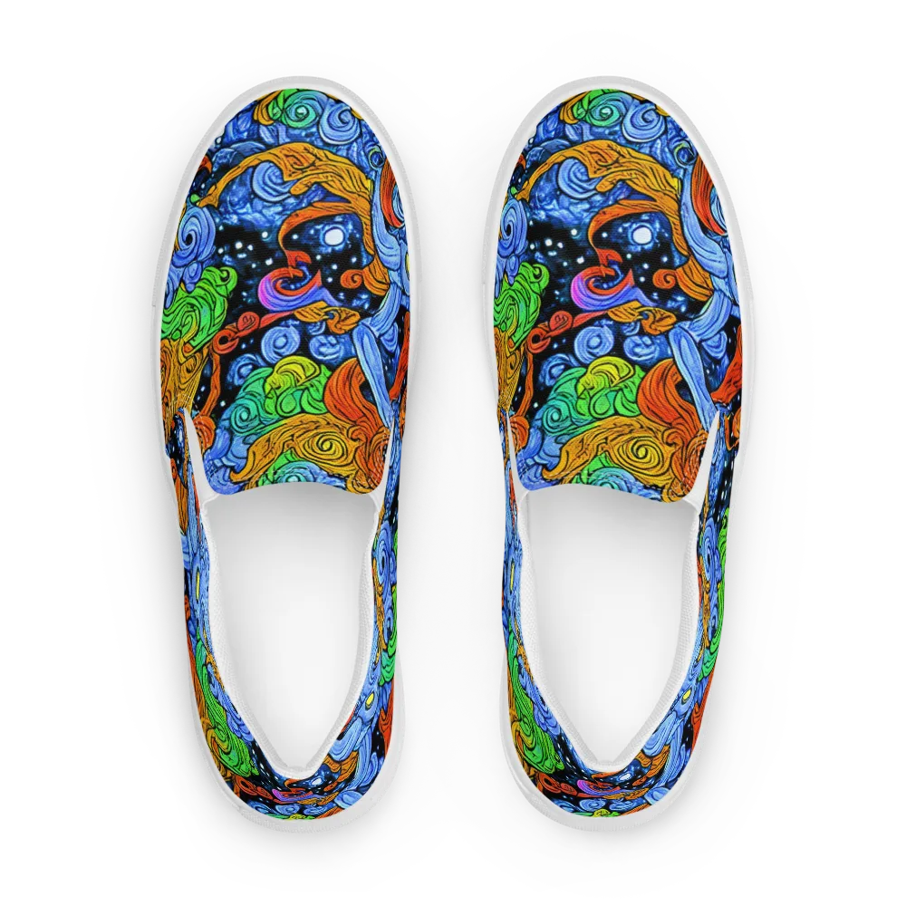 Blue Flame Orbit on Men's Slip-On Canvas Shoes — Front