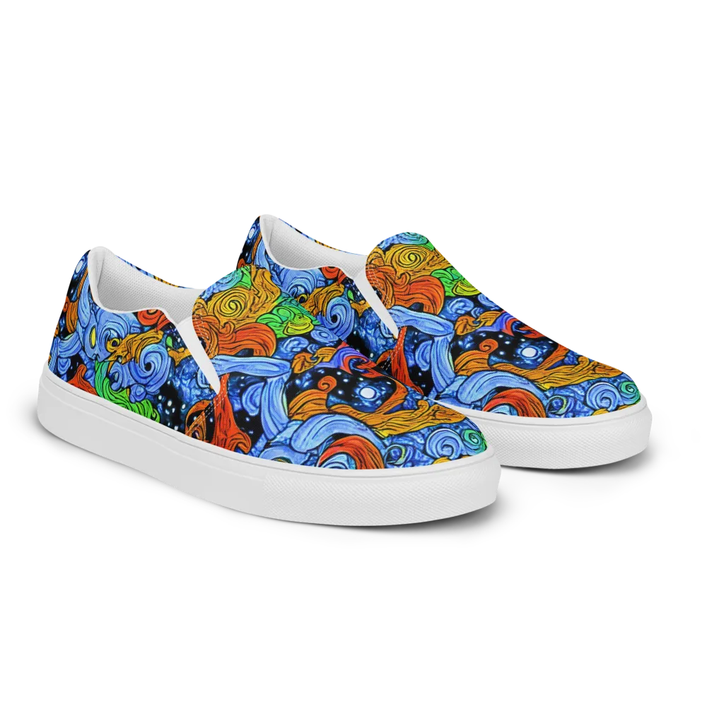 Blue Flame Orbit on Men's Slip-On Canvas Shoes — Right Front