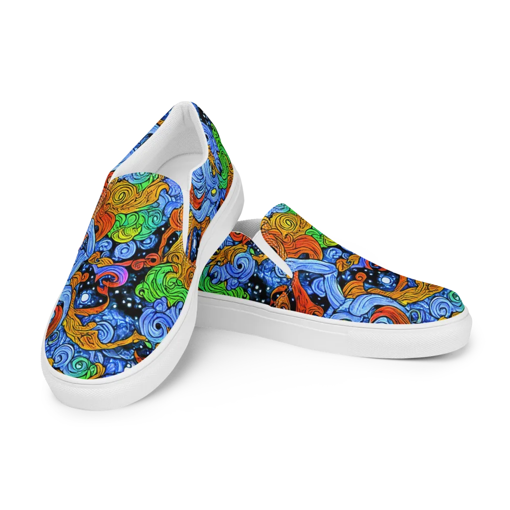 Blue Flame Orbit on Men's Slip-On Canvas Shoes — Left Front