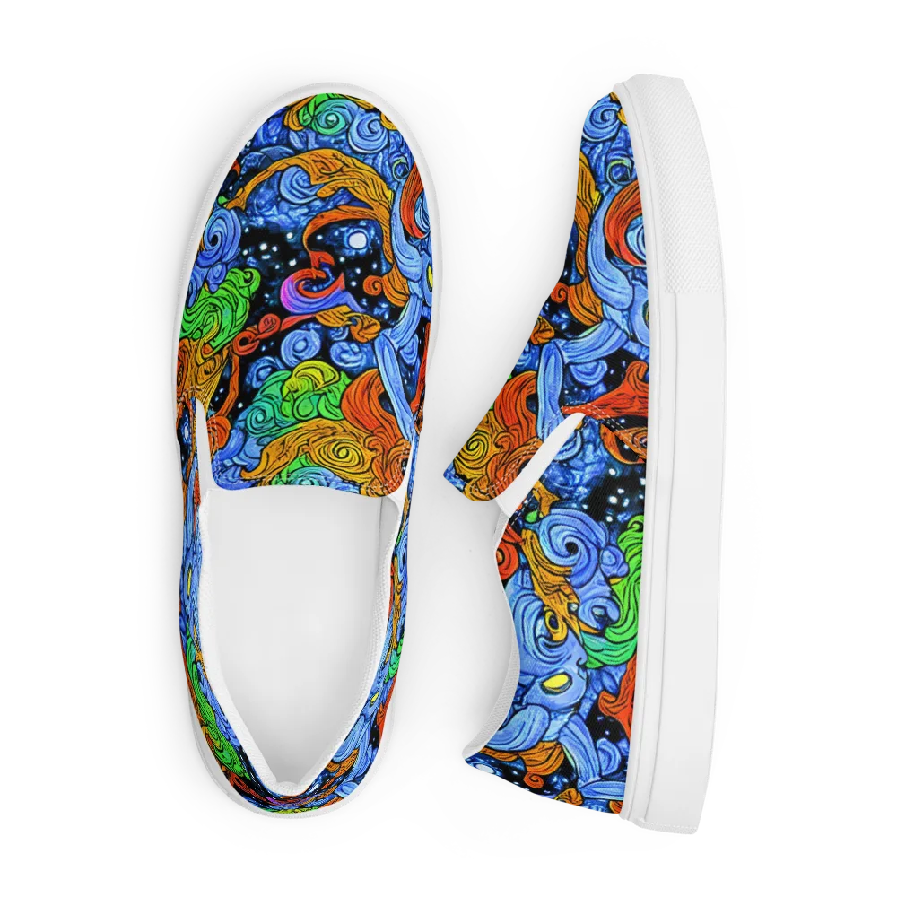 Blue Flame Orbit on Men's Slip-On Canvas Shoes — Front