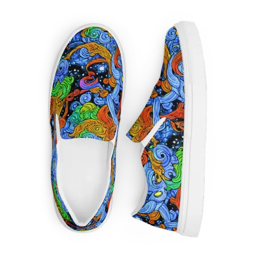 Blue Flame Orbit on a Men's Slip-On Canvas Shoes