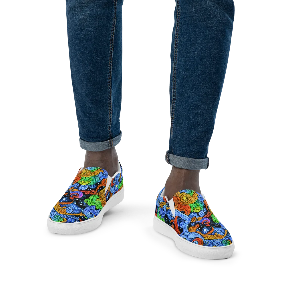 Blue Flame Orbit on Men's Slip-On Canvas Shoes — Front