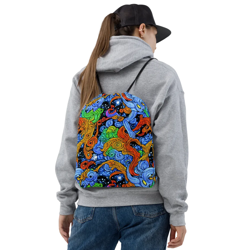 Blue Flame Orbit on Drawstring Bag — Front