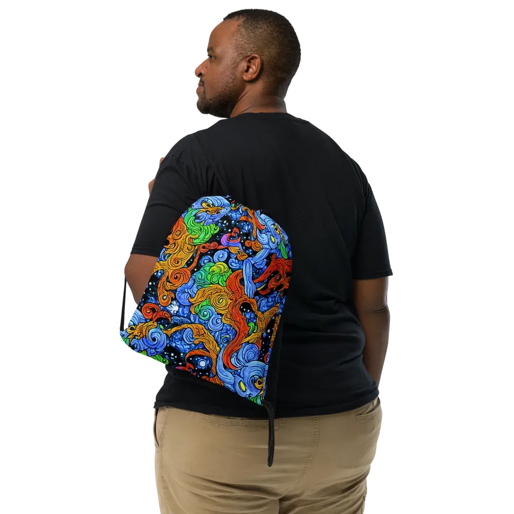 Blue Flame Orbit on Drawstring Bag — Front