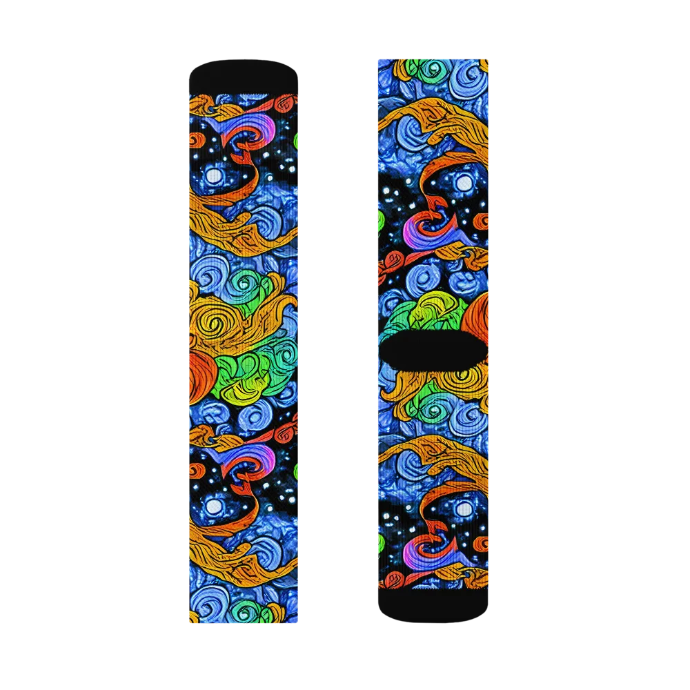 Blue Flame Orbit on Socks — Left Sock