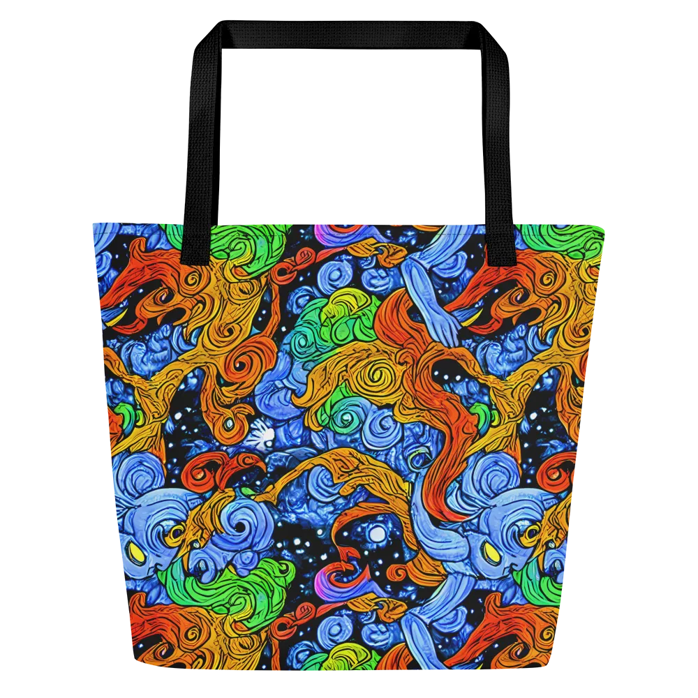 Blue Flame Orbit on Large Tote Bag W/ Pocket — Front