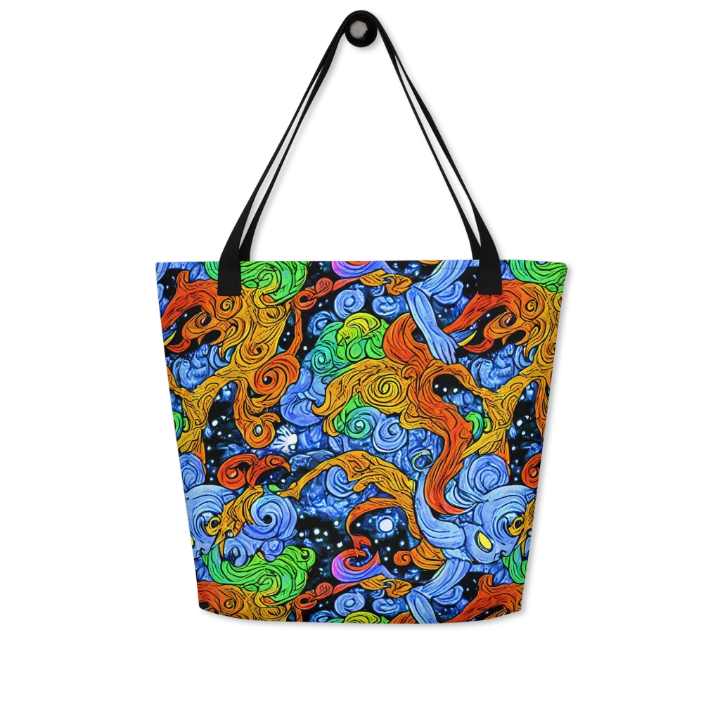 Blue Flame Orbit on Large Tote Bag W/ Pocket — Front