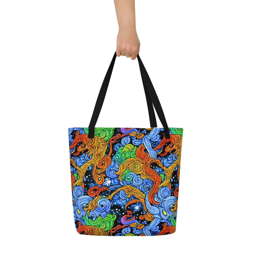 Blue Flame Orbit on Large Tote Bag W/ Pocket — Front