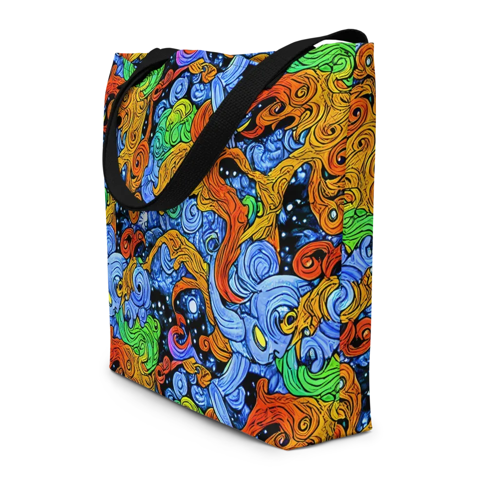 Blue Flame Orbit on Large Tote Bag W/ Pocket — Front