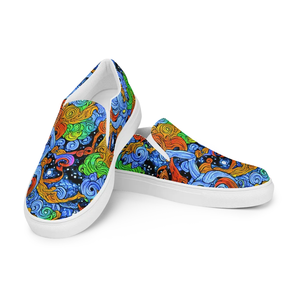 Blue Flame Orbit on Women's Slip-On Canvas Shoes — Left Front
