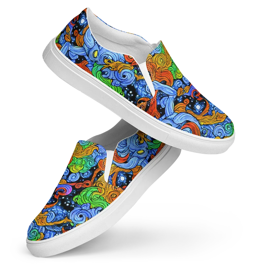 Blue Flame Orbit on Women's Slip-On Canvas Shoes — Front
